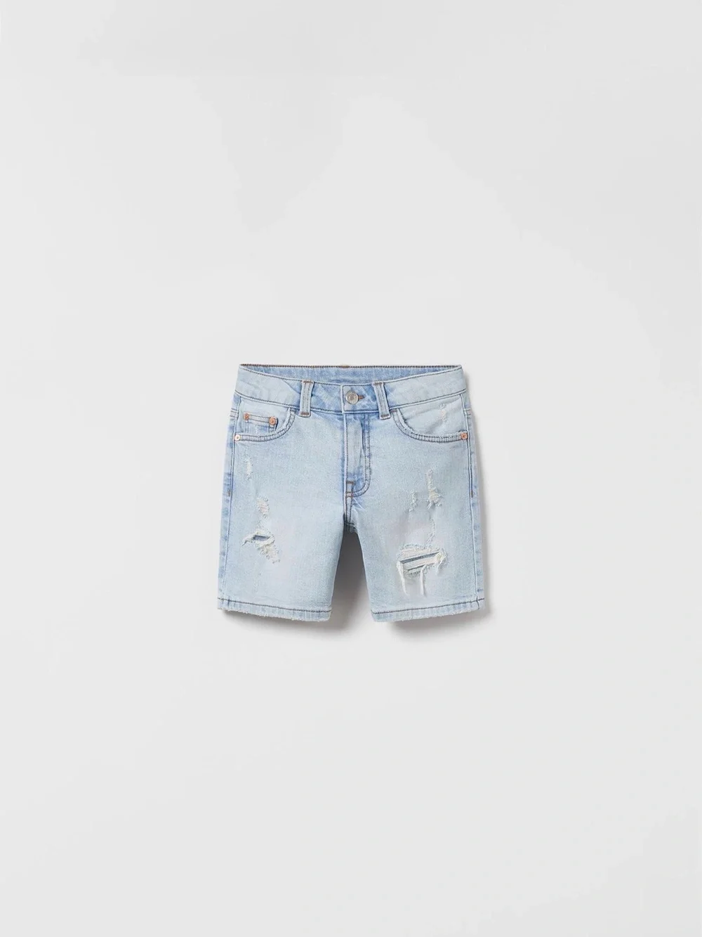 Zara Boys Size 8 Straight Distressed Denim Shorts Light Blue
